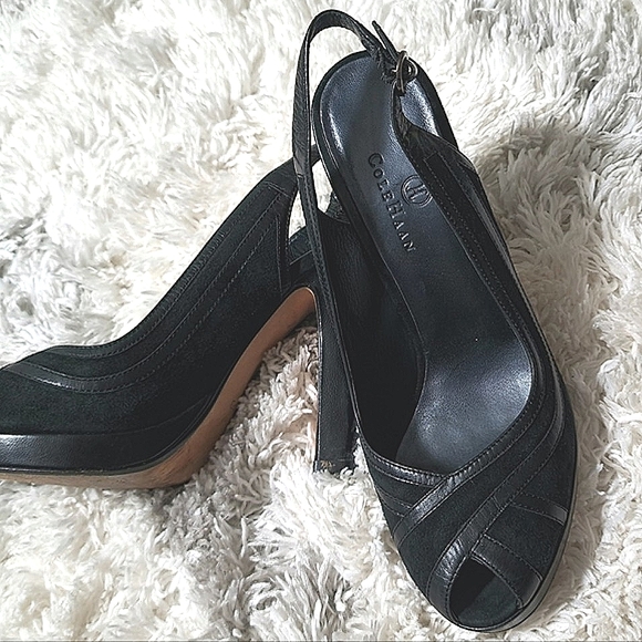 Cole Haan Leather Suede Peep-Toe Slingback Pumps Size 7.5 B - Picture 2 of 9